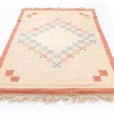 Scandinavian Mid-Century Flat Weave Rug by Anne-Marie Boberg. 202 (218 incl. the fringes) x 129 cm