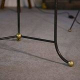 Marble side table with wrought iron base and brass balls in the style of Jean Royère, 1940s