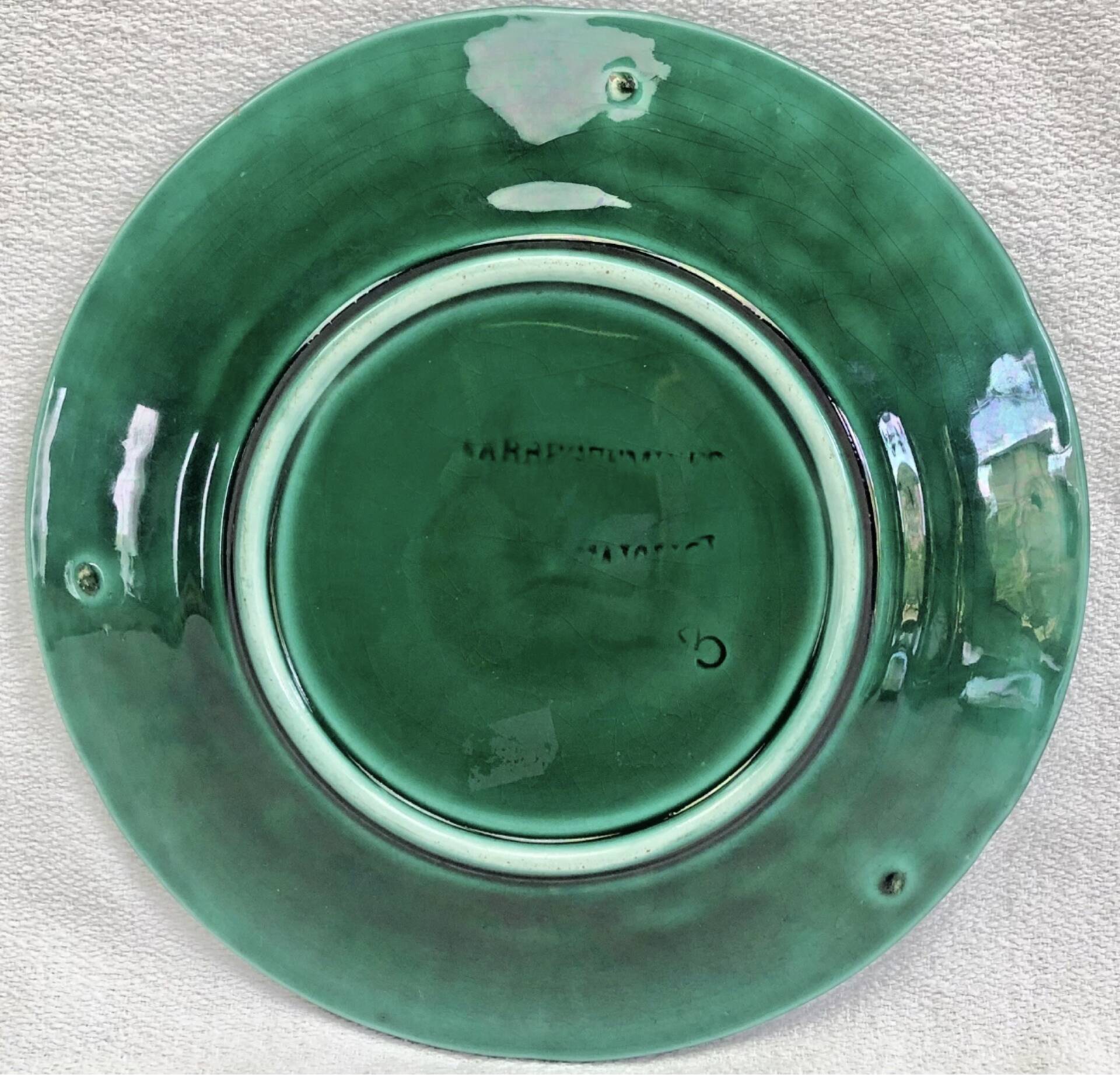3 dessert plates XIX Sarreguemines Majolica shaded enamel Rubelles