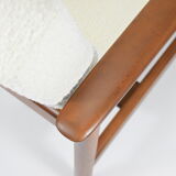 Fauteuil vintage original restauré poil de bras, designer E. Homma, années 1960, blanc bouclé