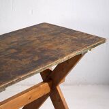 Antique solid wood table with green patina (c.1920)