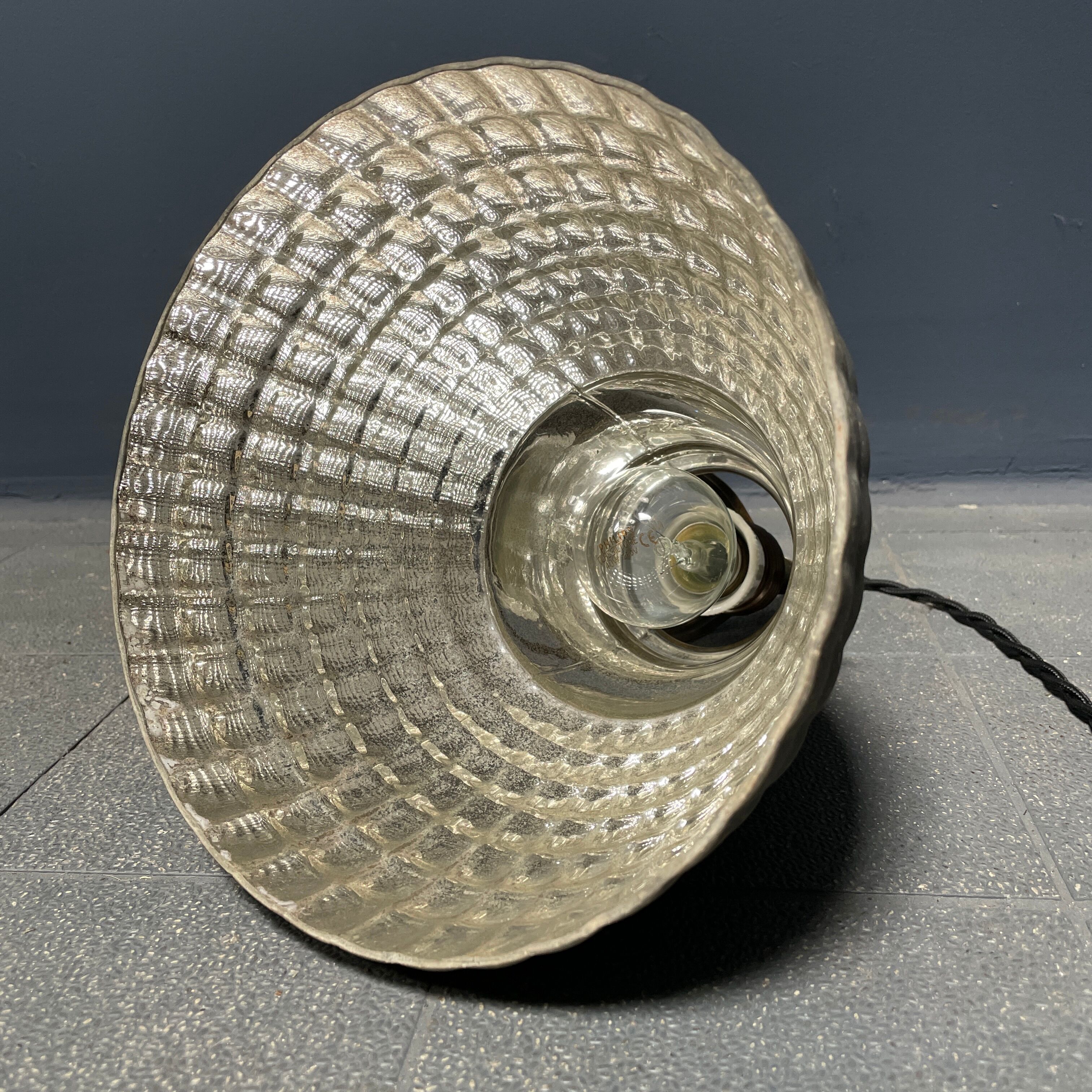 Old mercury glass hanging lamp with brass fixture