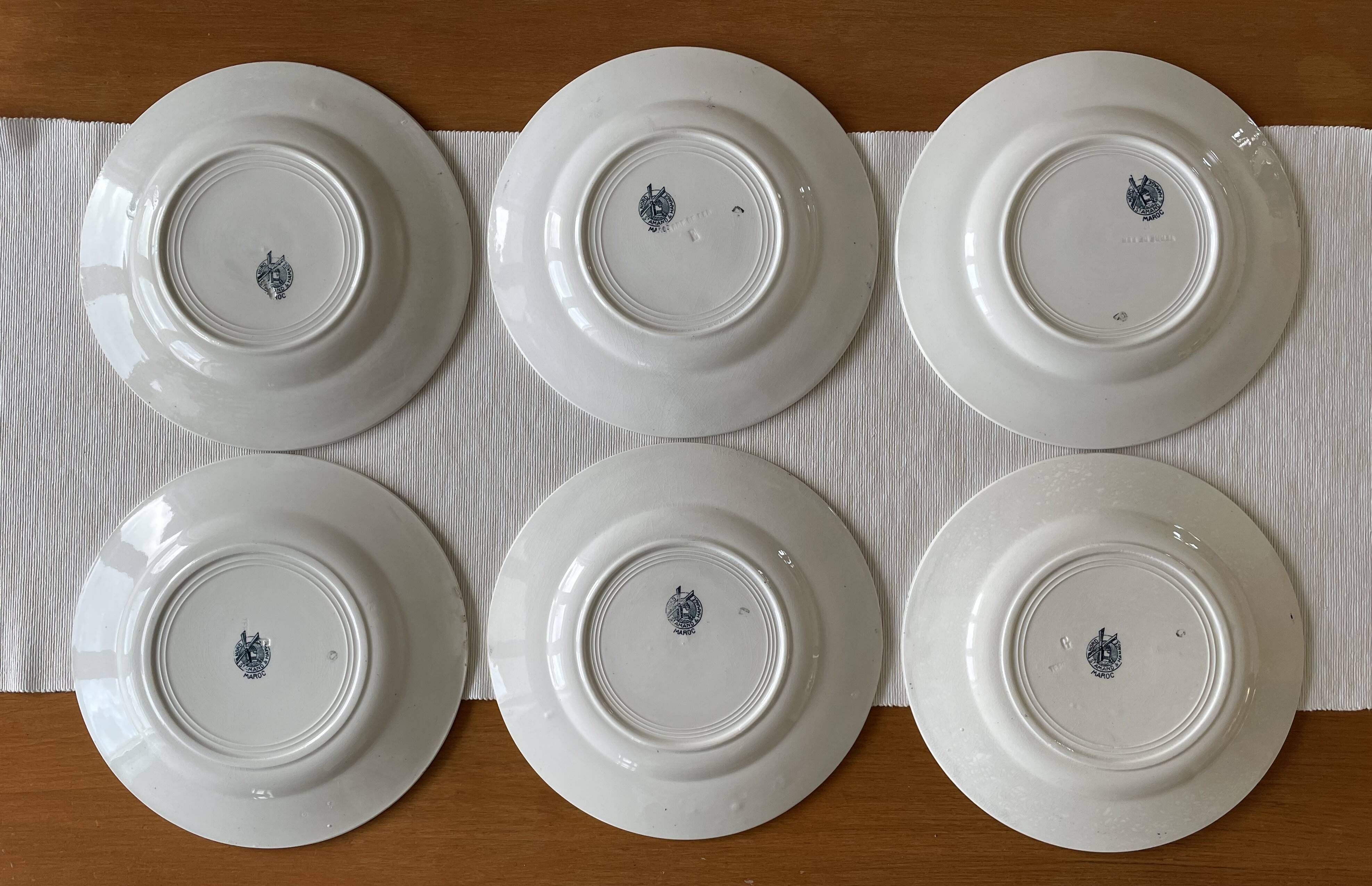 6 antique flat plates in Saint-Amand earthenware (Nord)
