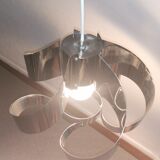 Curved stainless steel hanging lamp, Space Age, 1970