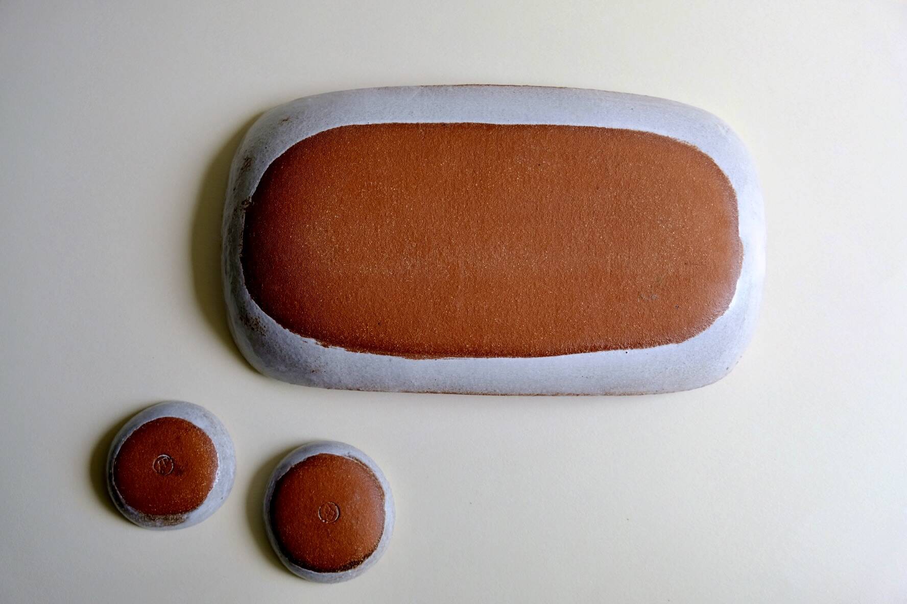 Coupe en grès décor abstrait pièce unique signée années 70/80