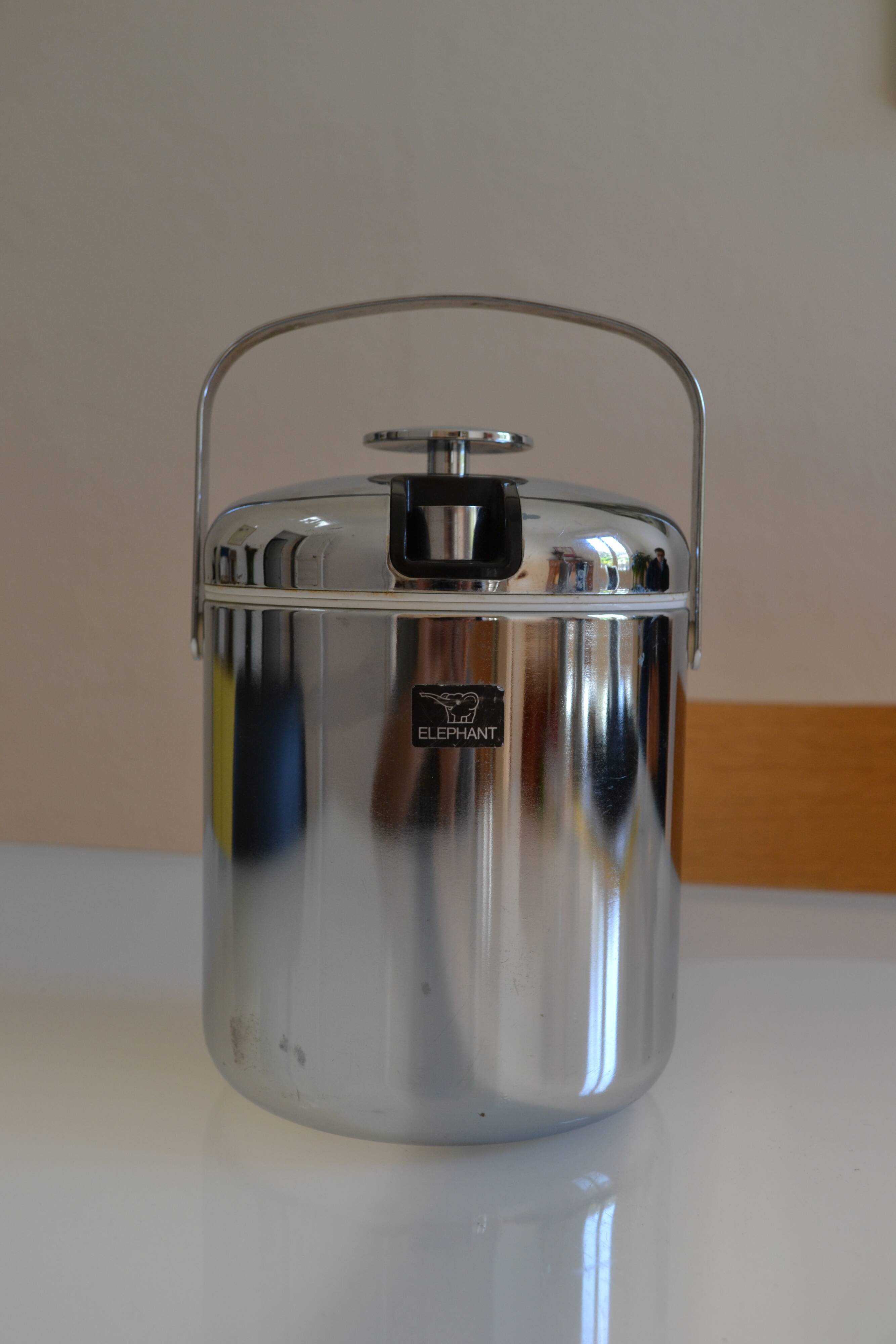 chrome metal ice bucket or elephant ice cubes made in Japan vintage 1970