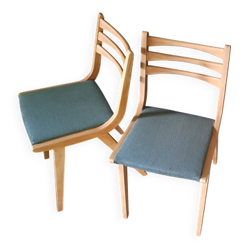 Paire de chaises pieds compas années 60 restaurées