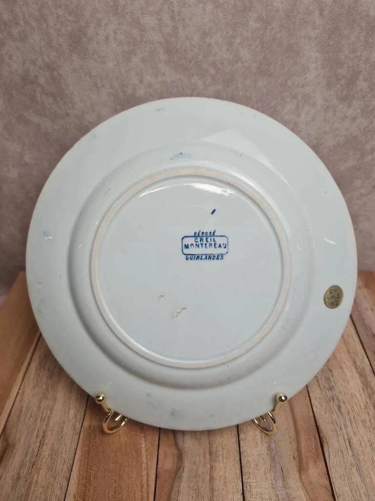Antique flat plate Creil & Montereau "garlands" blue decoration