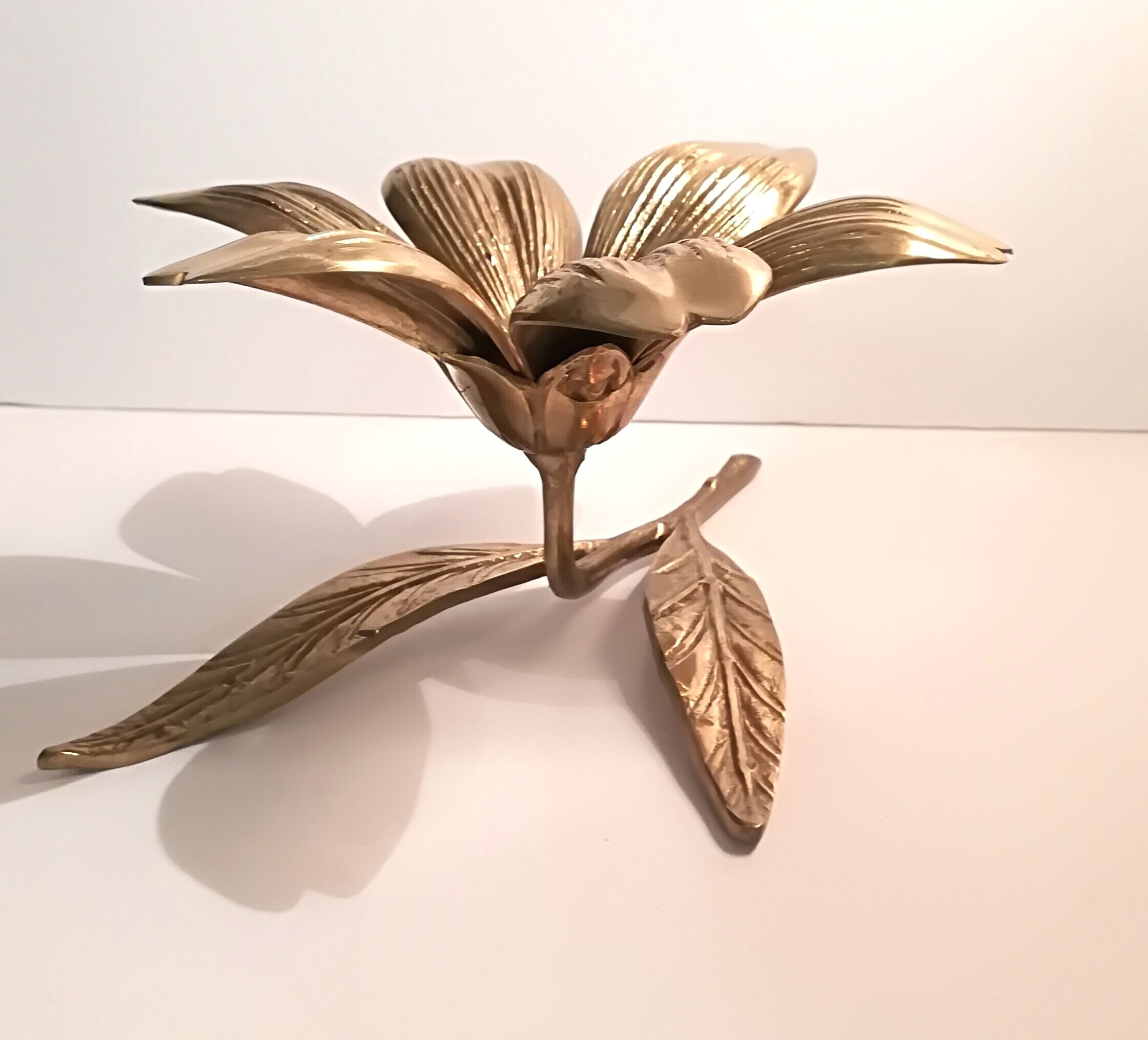 70s brass flower ashtray