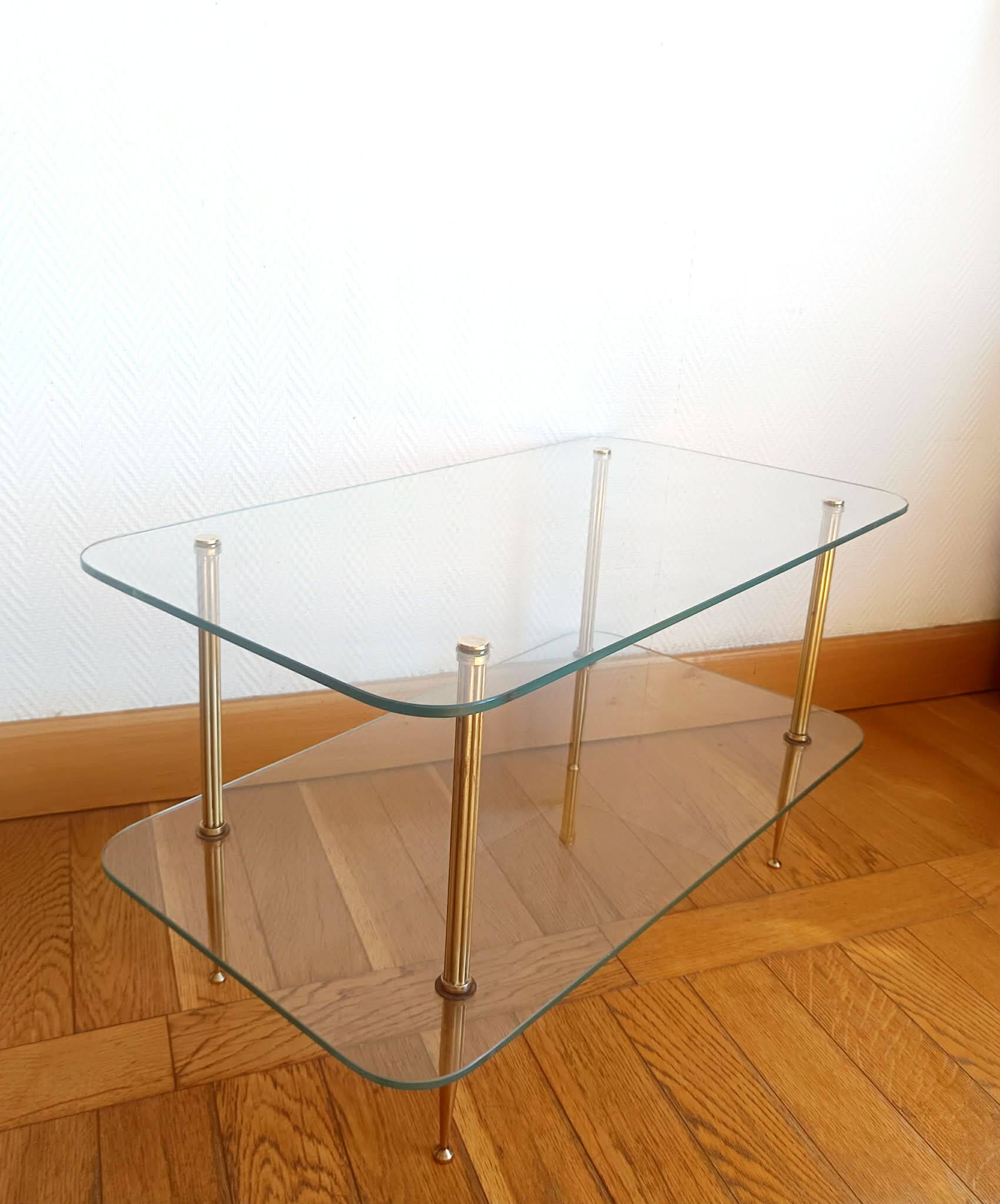 Brass and glass coffee table in Jansen style circa 1960.