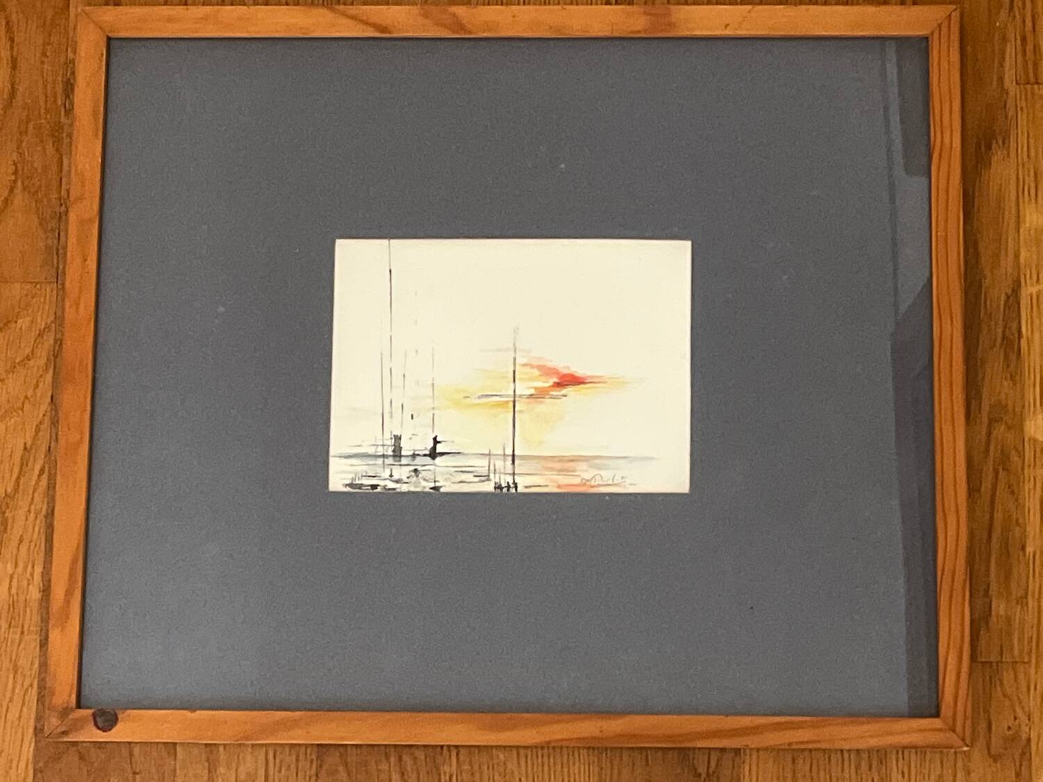 Painting: abstract watercolor - sunset facing the port