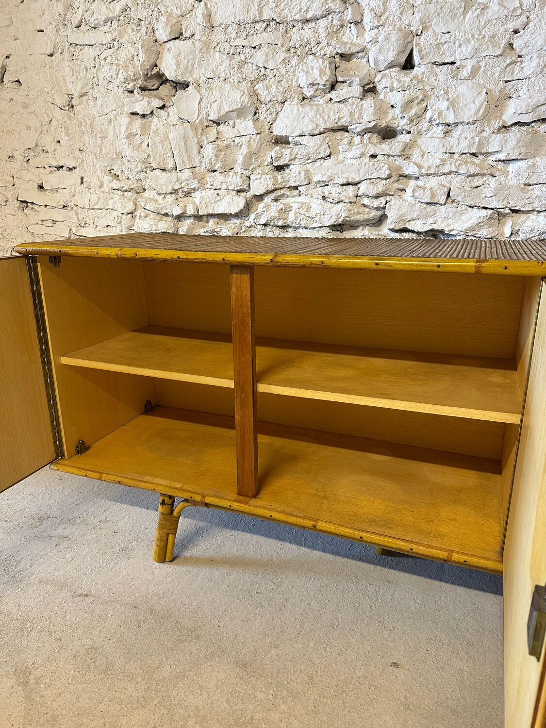 Bamboo and metal enfilade in the Audoux Minet style, 1950s.