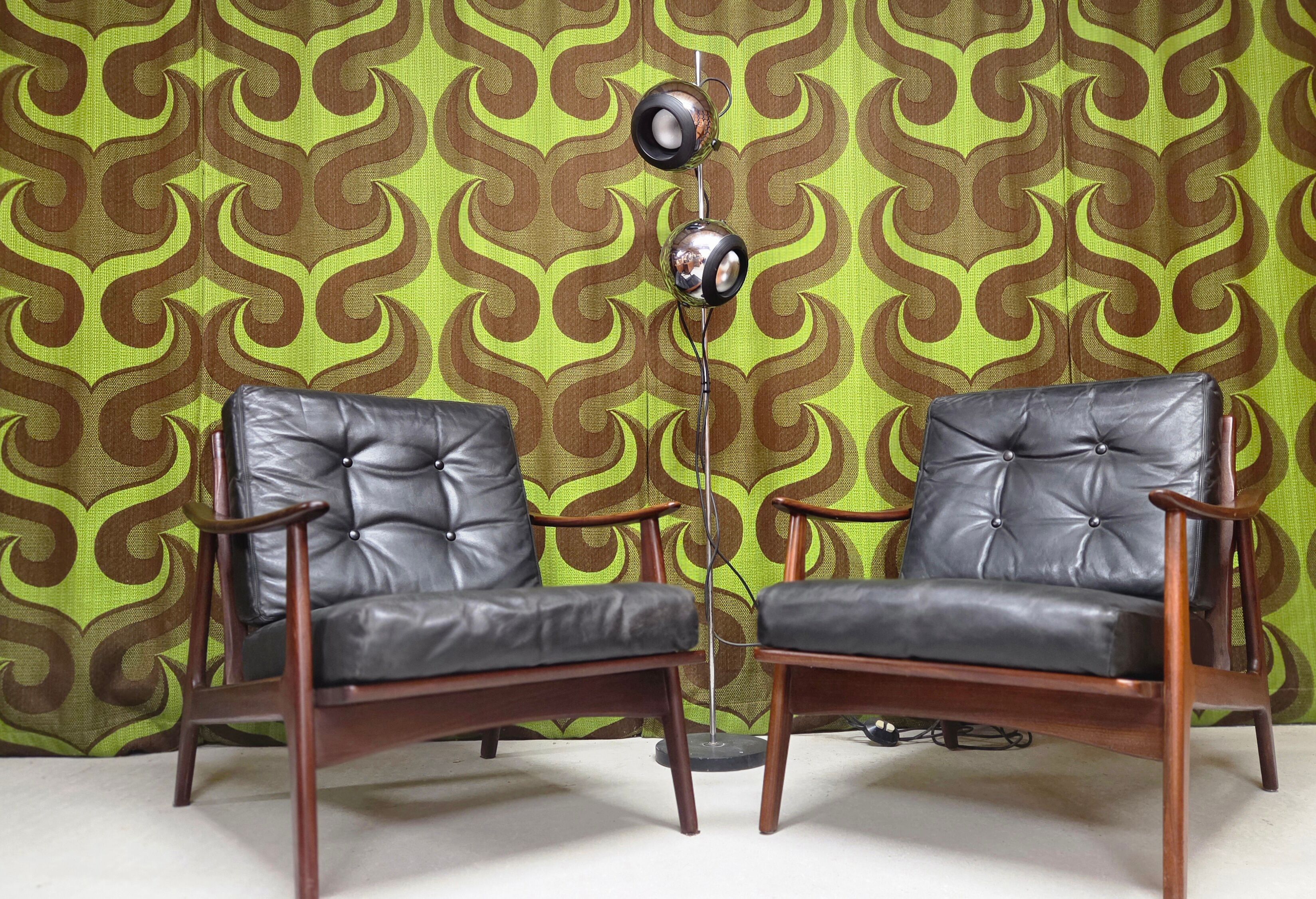 Pair of Scandinavian teak leather armchairs
