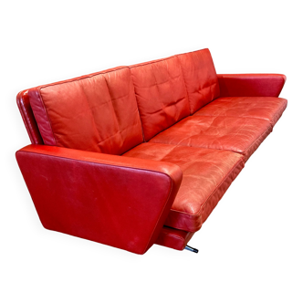 Sofa 3 places leather and chrome design 1950