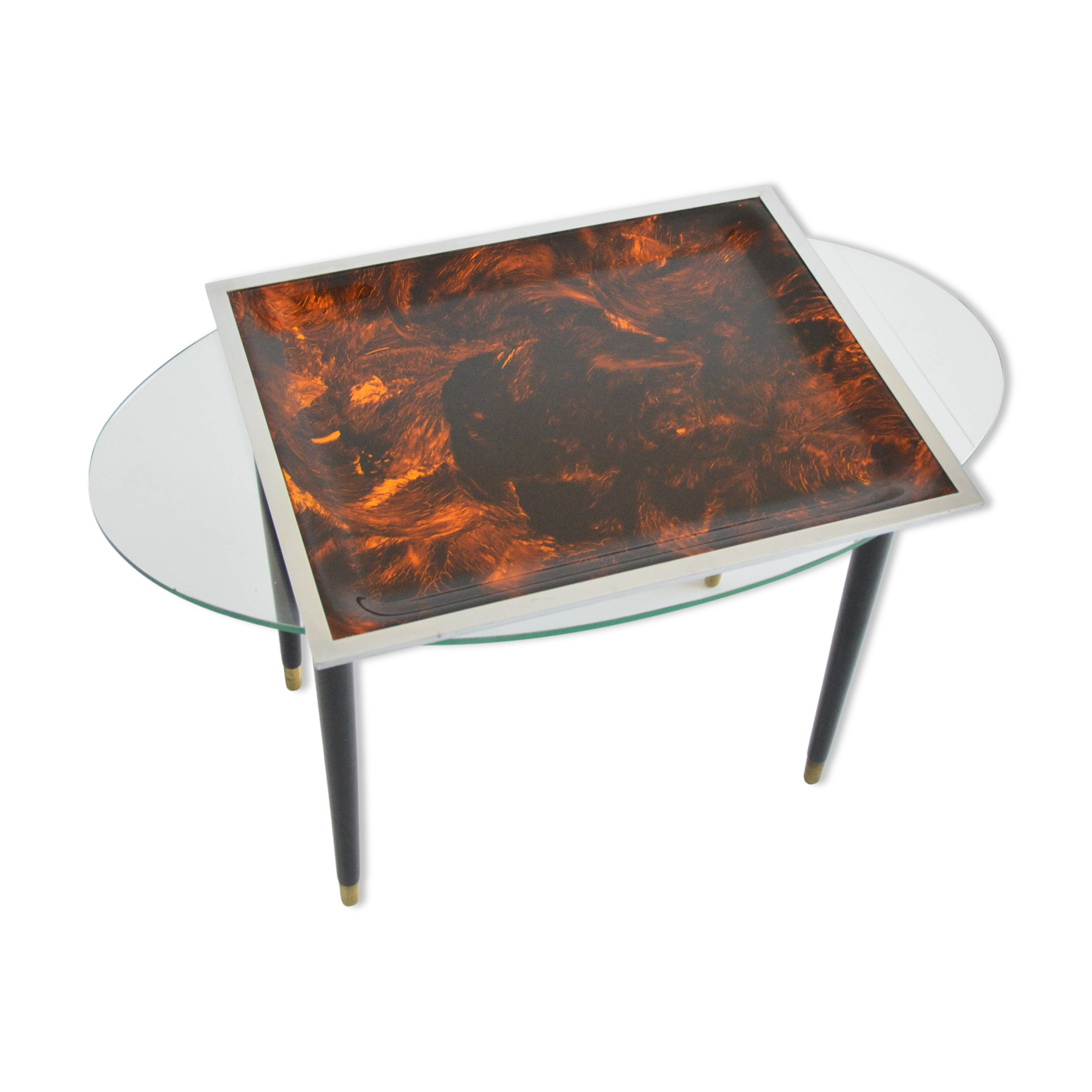 Plateau Christian Dior in plexiglass imitation tortoiseshell and chrome.