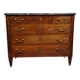 Commode ancienne époque Louis XVI en acajou et filets avec plateau marbre