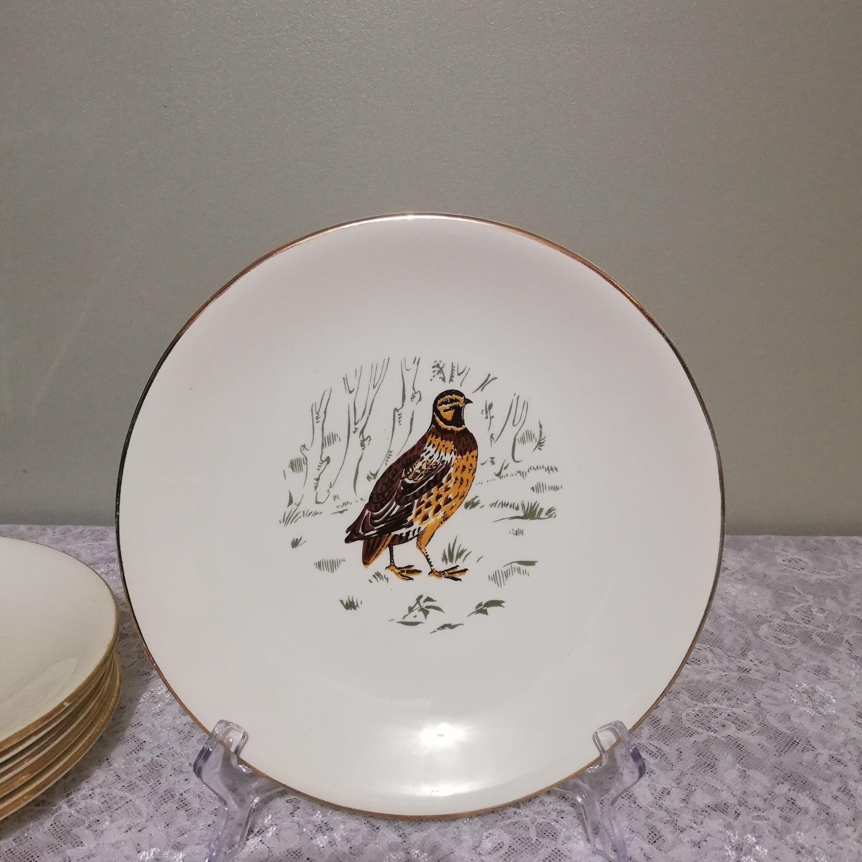 6 flat plates Gien Marly "birds of the forests"