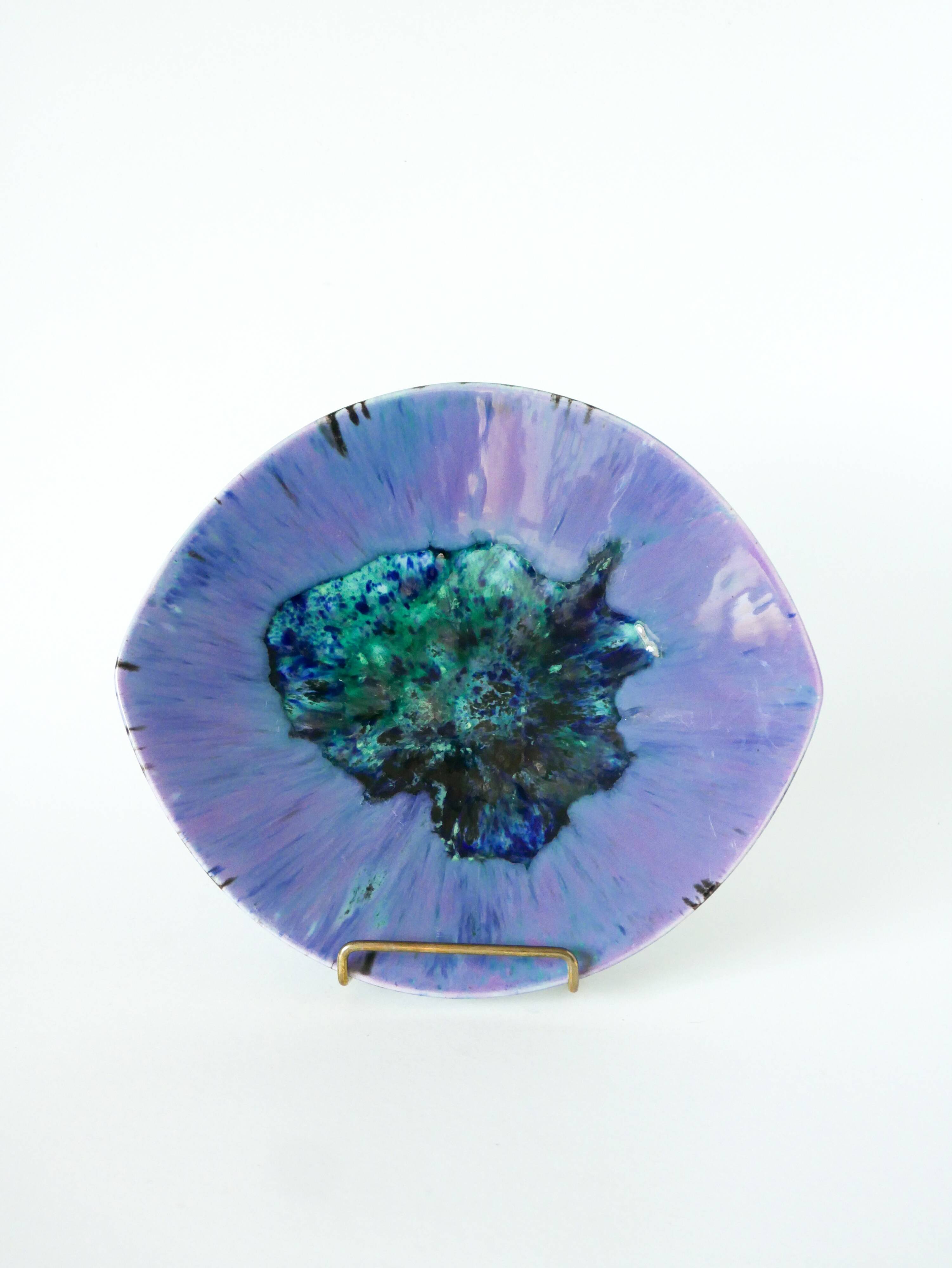 Ceramic serving plate, Violet & Blue glazes, Verno stoneware