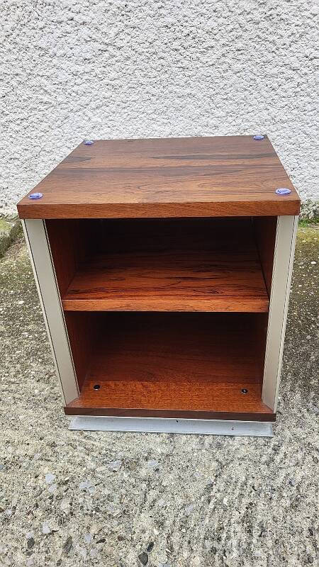 Vintage aluminium and wood bedside tables.