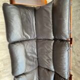 Scandinavian wooden and leather sofa, 1970s