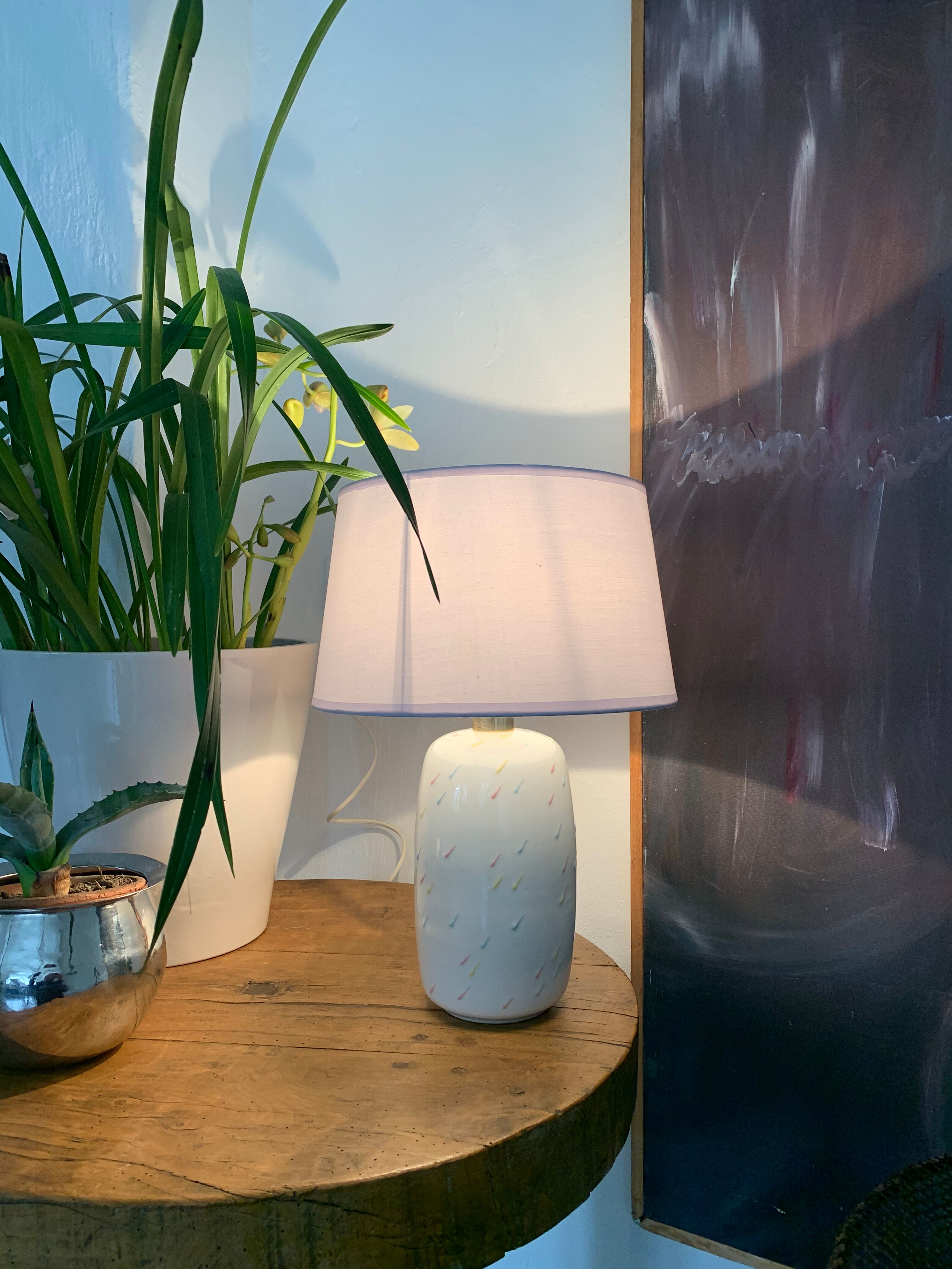 Vintage opalin glass lamp Italian 80s