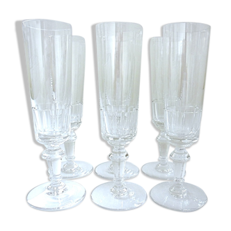 Six champagne flutes art deco by the cristallerie of Portieux Crystal