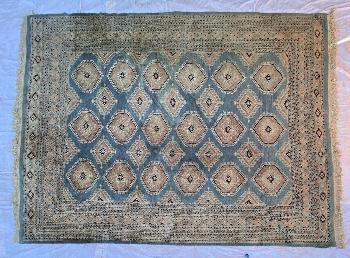 Tapis oriental fait main xxeme fond bleu 307 cm x 222 cm