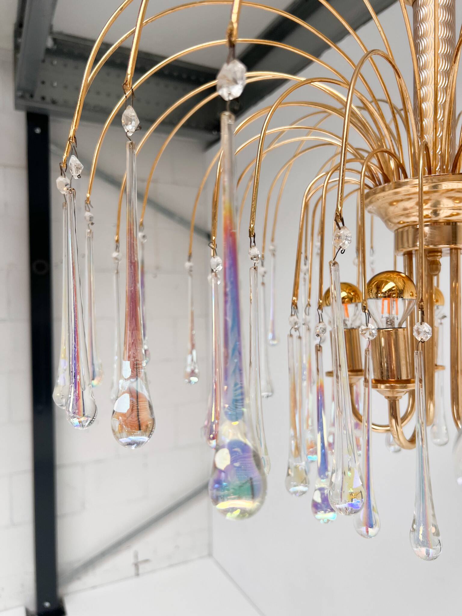 Italian Cascata chandelier with Murano drops, 1970s