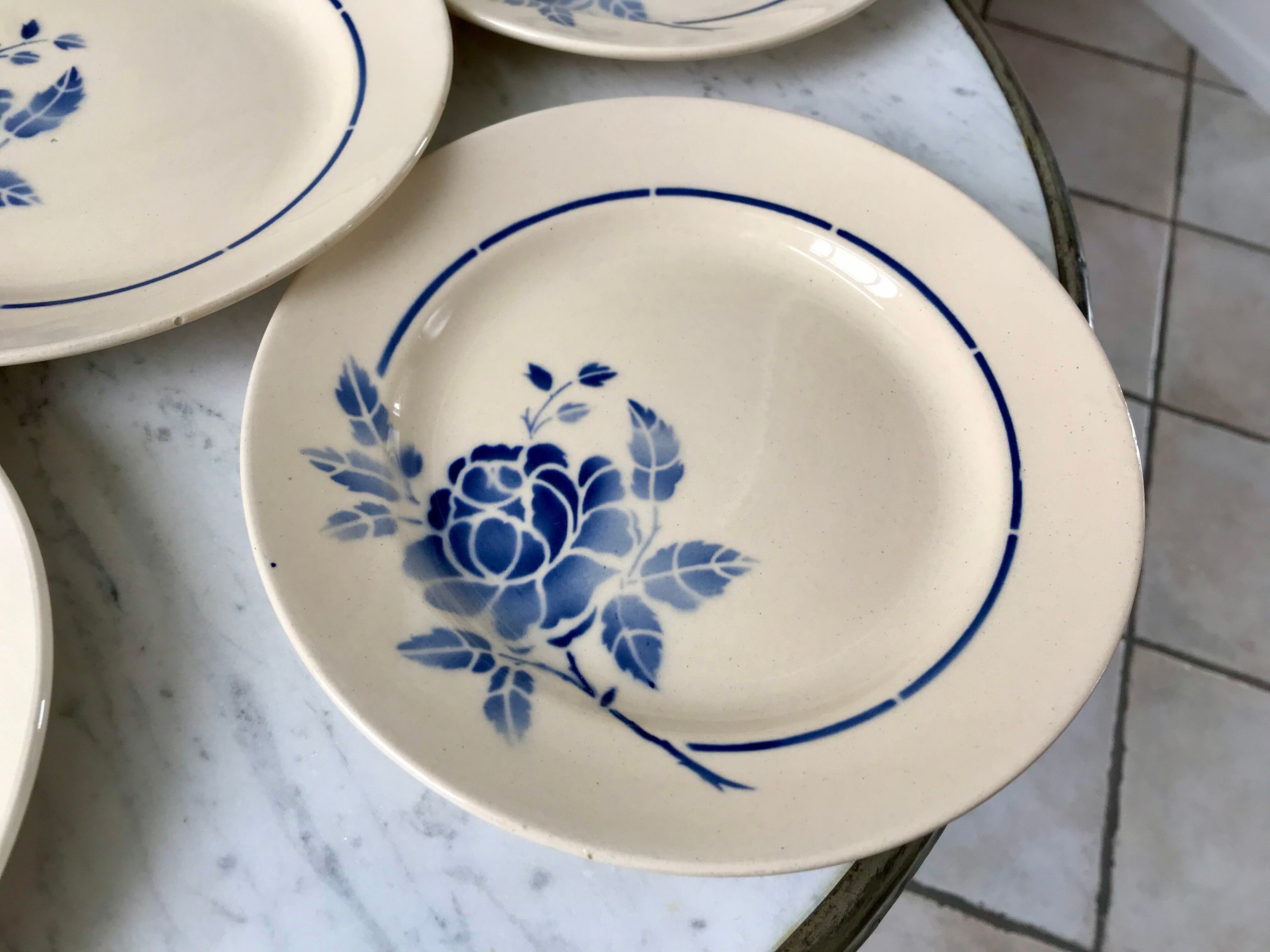 Set of 6 dessert plates blue flowers saint-amand 30s-40s