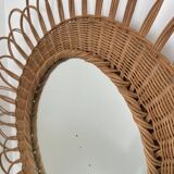 Vintage wicker rattan sun mirror