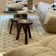 Vintage brutalist tripod stool compass legs - wood