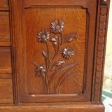 Small oak display case, old glass