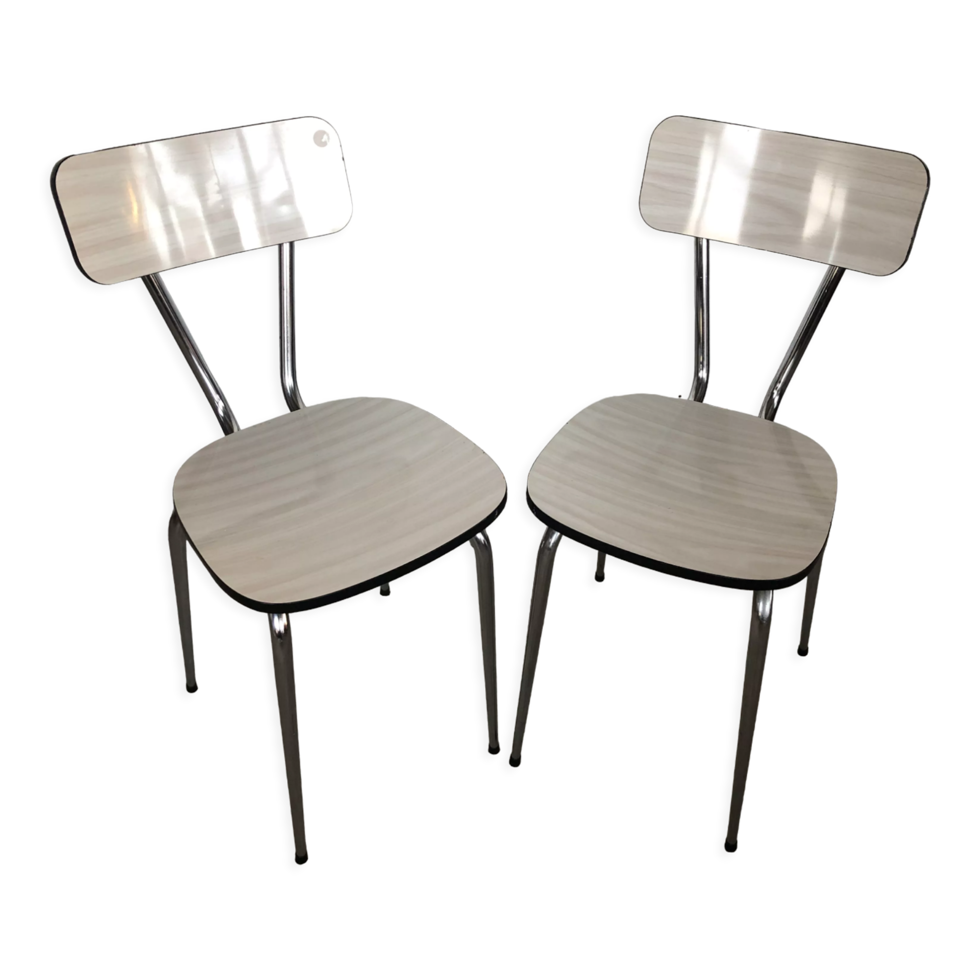 2 chaises en Formica blanc-gris des années 70