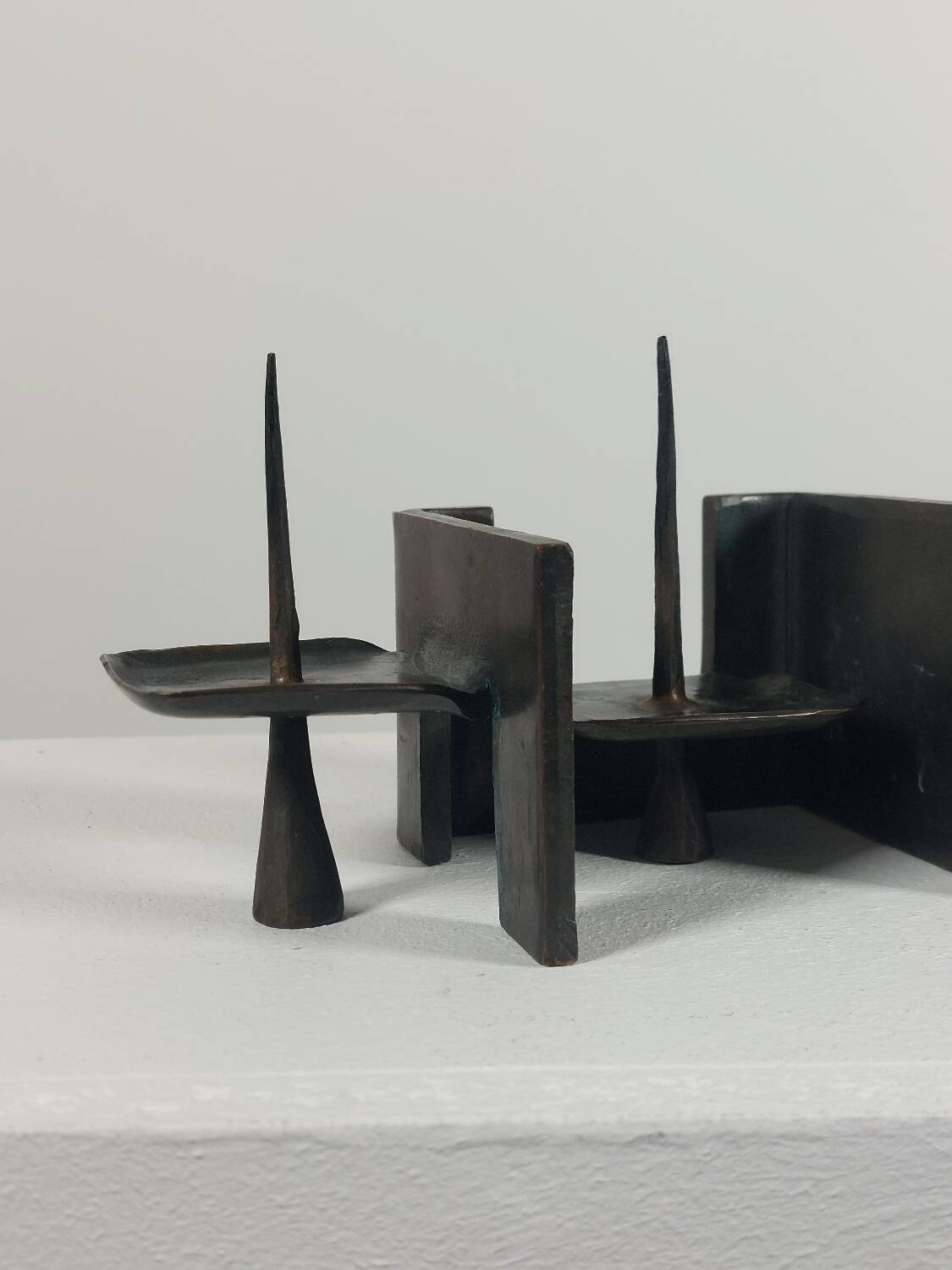 Vintage brutalist bronze candlestick by Wolfgang Bergmeister