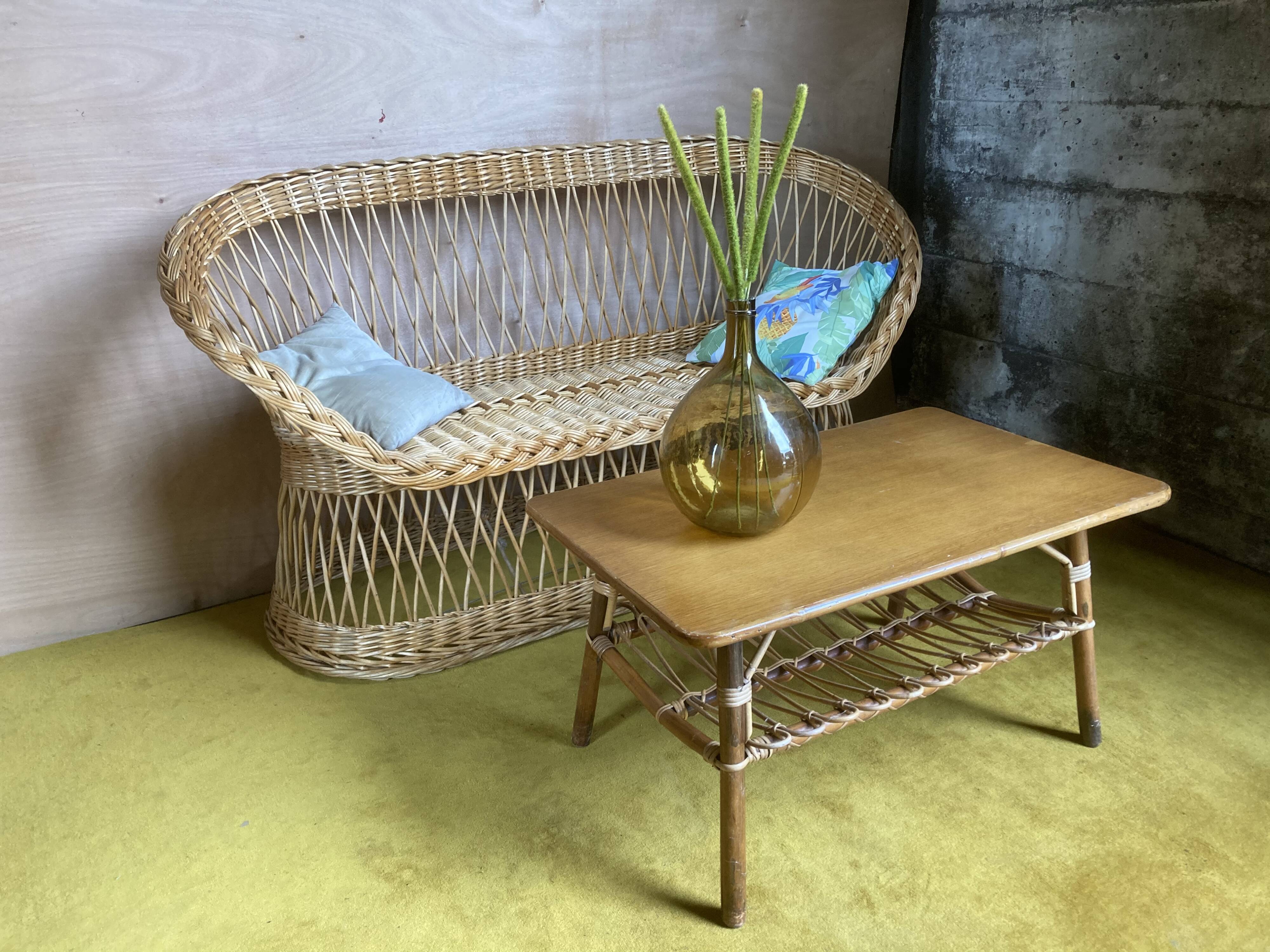 Banquette rotin année 70