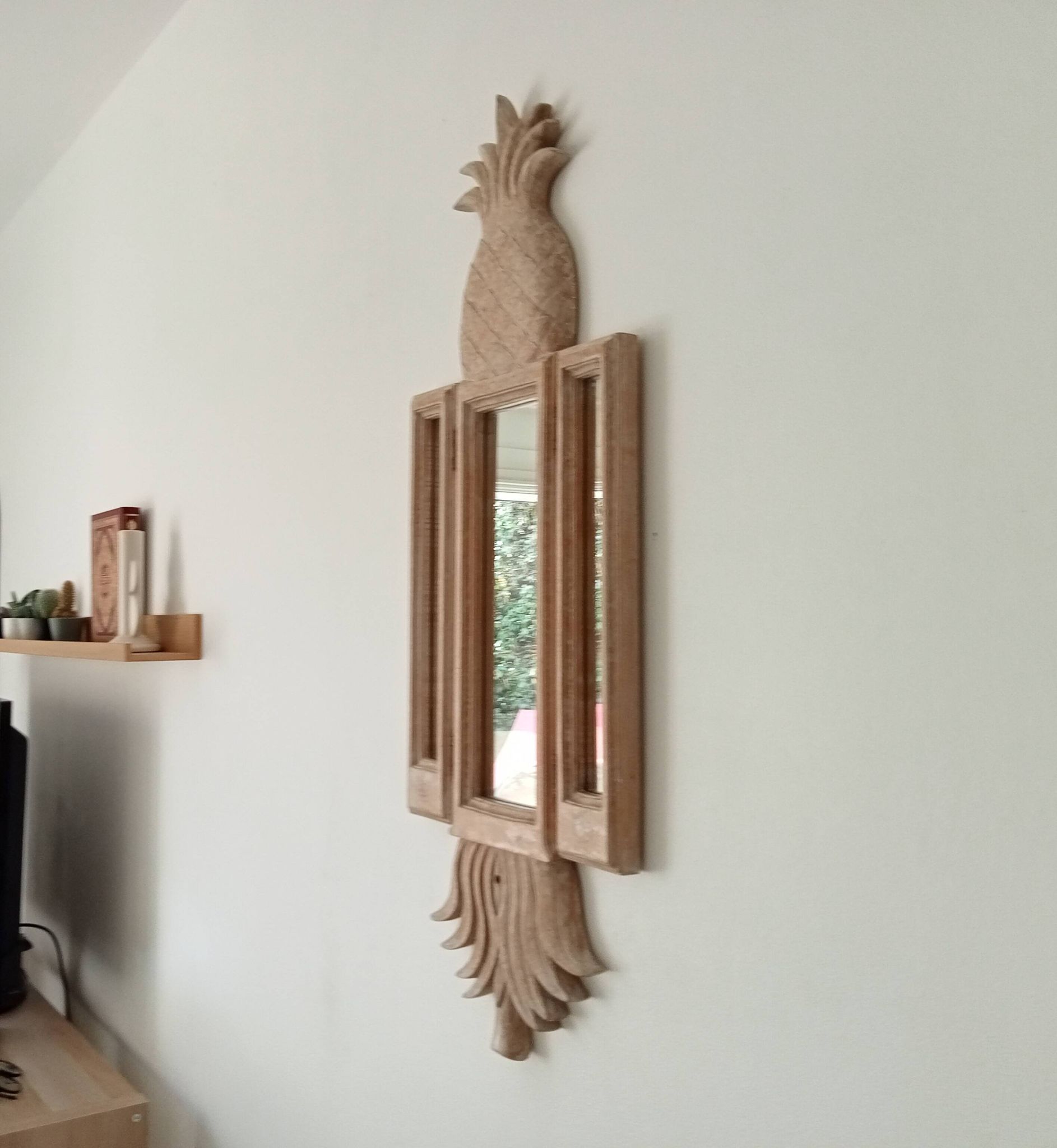 Miroir triptyque Art déco Ananas en bois sculpté