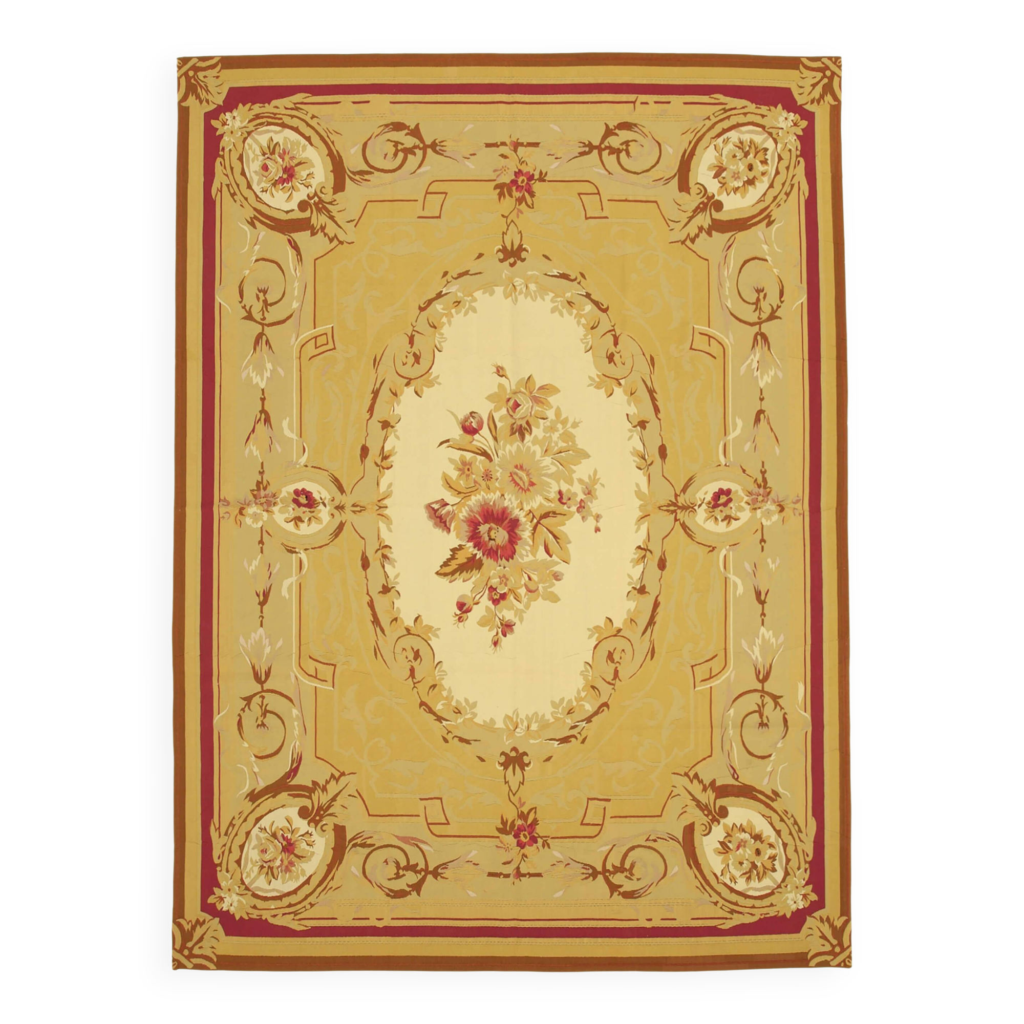 Handmade European Vintage Aubusson Kilim 268 cm x 367 cm