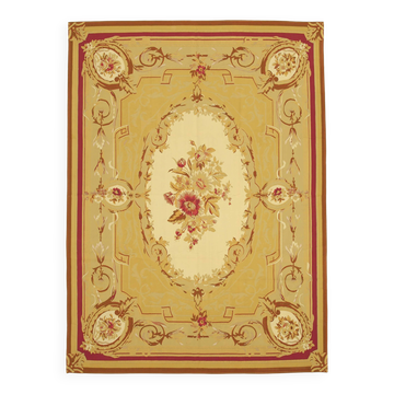 Handmade European Vintage Aubusson Kilim 268 cm x 367 cm