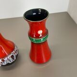 Set of 2 Multi-Color Fat Lava Op Art Pottery Vase Made by JASBA Ceramics Germany