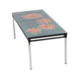Large Ceramic Tile Table adri Orange Flowers Abstract 109cm