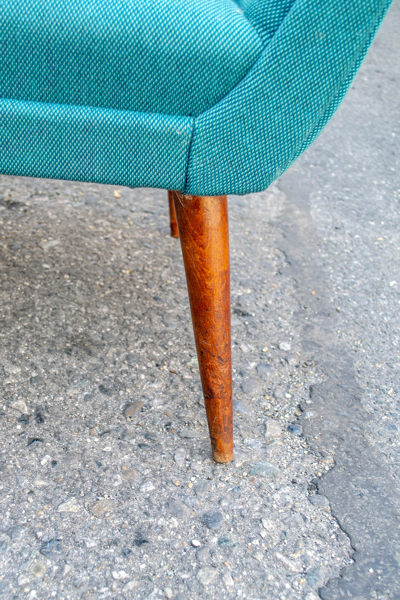Pair of armchairs with wooden structure and padding covered in Italian fabric 50s
