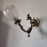 Bronze wall light with opaque glass tulip 1900