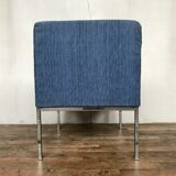 Chrome foot heated chair and vintage blue fabric, 1970
