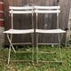 Pair of vintage white metal & wood folding garden chairs