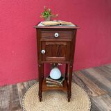 White marble and pitch pine bedside table