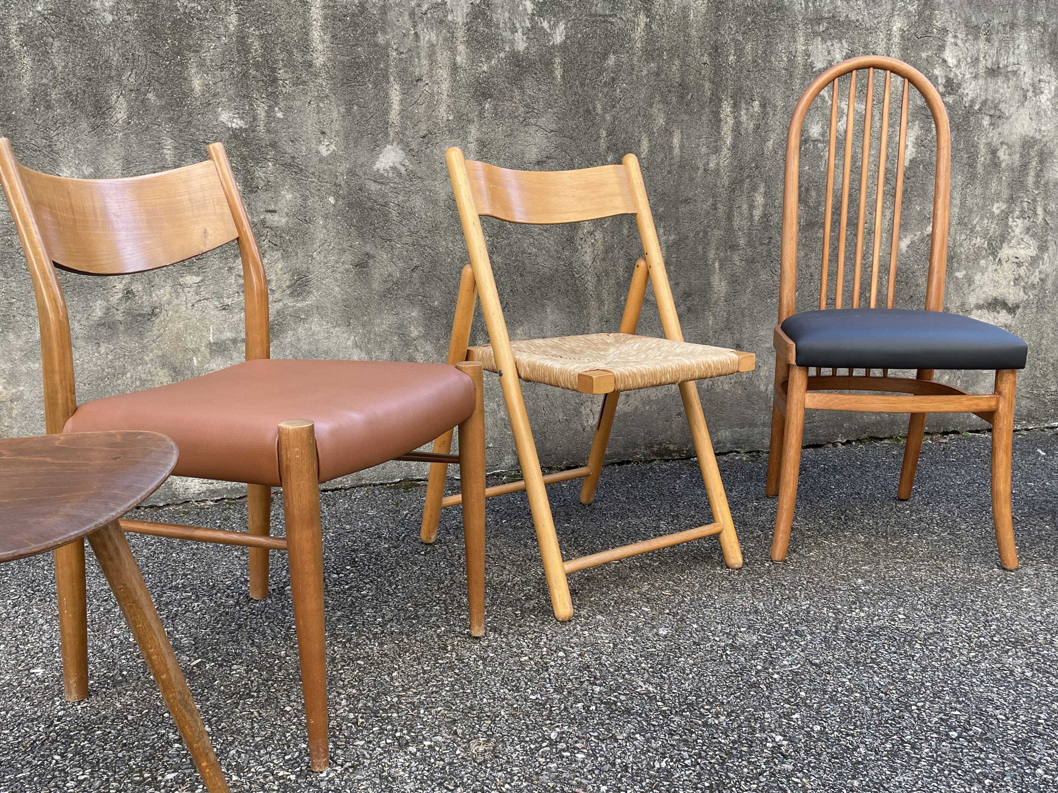 Série de 6 chaises vintage dépareillées