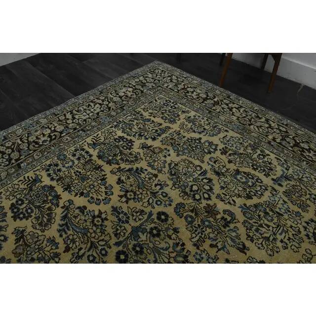 1970s Vintage Persian Handmade Wool Cotton Green Area Rug 265x368