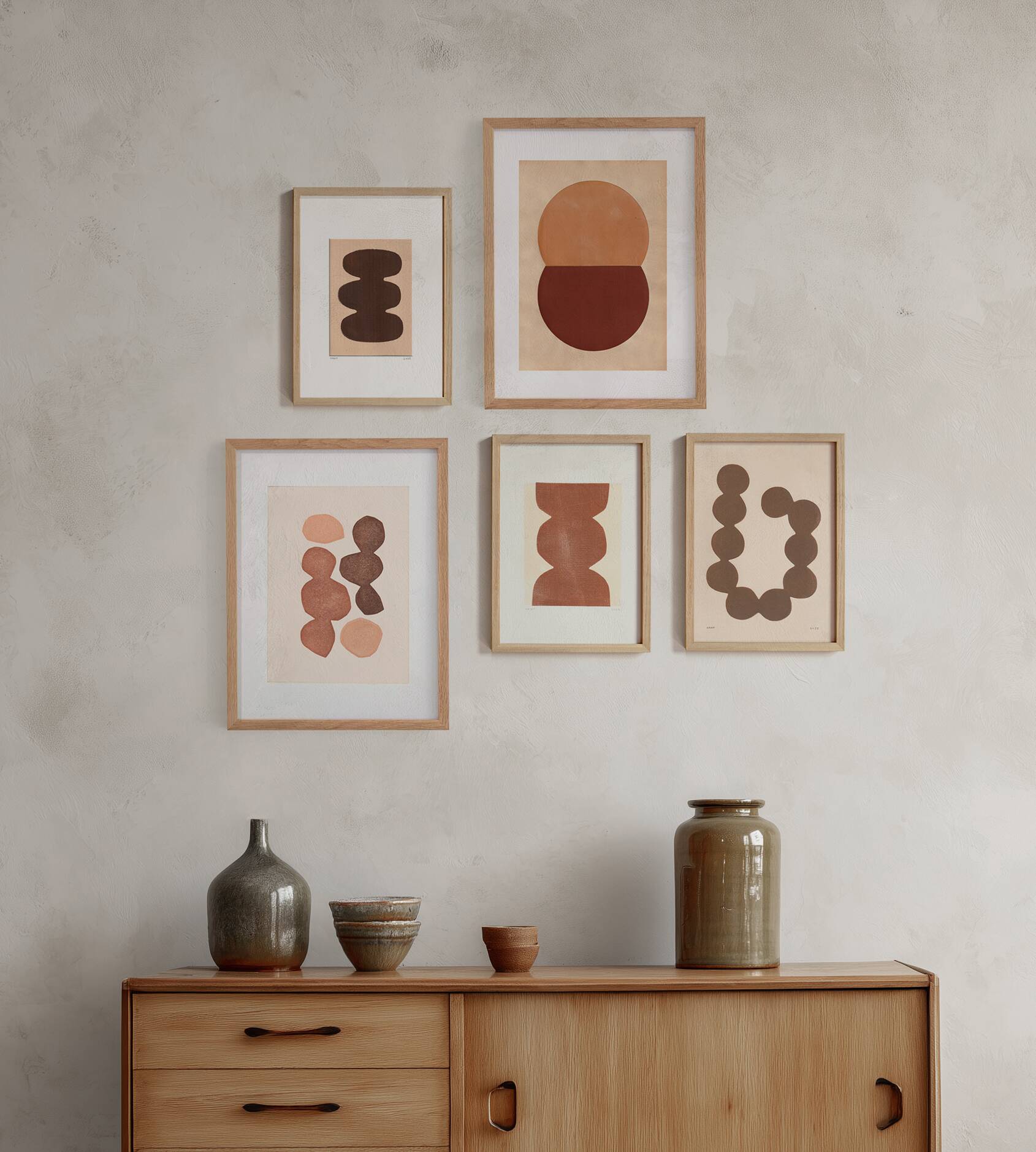 collection of 5 abstract paintings and collages on paper signed eawy