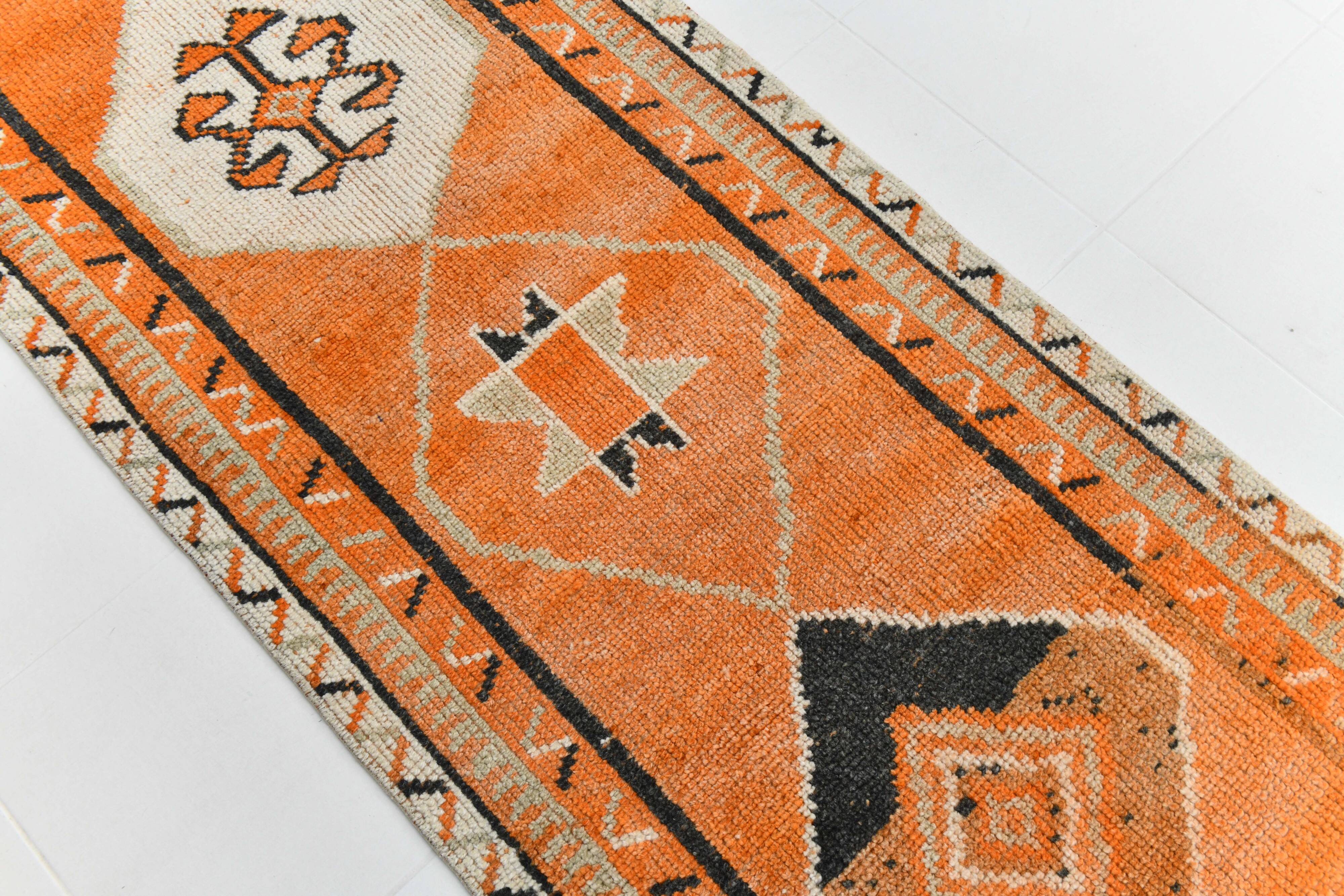 Beige & Orange Vintage Runner Rug, 83x383Cm