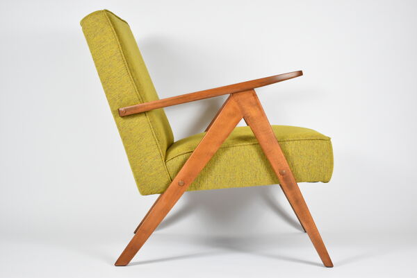 Fauteuil des années 60 Compas, restauré, moutard jaune